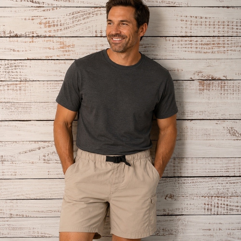 St. Johns Bay Cargo Shorts Mens L 36 Tan Belted Hiking Gorpcore Nylon Utility